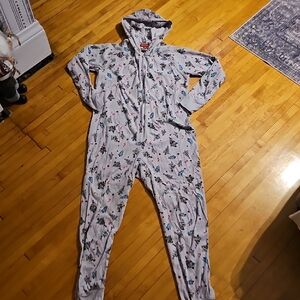 Macy's WOMENS Hooded One Piece Pajama - Gray HOLIDAY PRINT